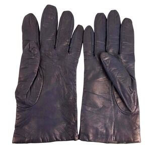 Fownes Women's Navy Blue Leather Gloves 100% Cashmere Lined Luxury Winter Size 8